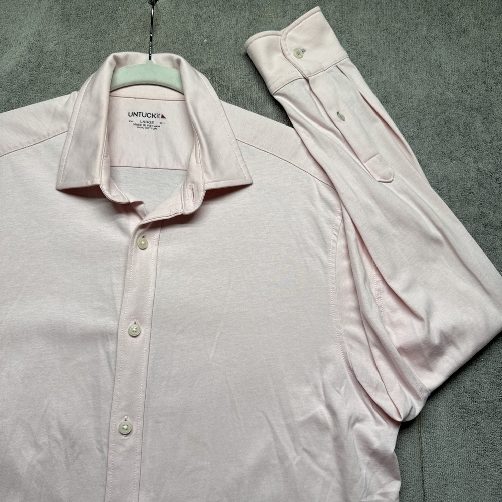 Untuckit Men's Pink Long Sleeve Cotton Button Down Dress Shirt Size Large